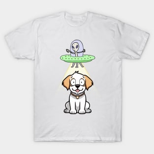 Aliens Abduct a Funny Happy Dog T-Shirt